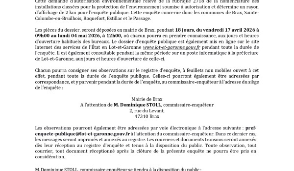 Avis d'enqu&ecirc;te publique