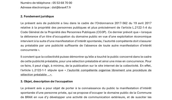 Avis de Publicit&eacute; : Occupation temporaire du domaine public